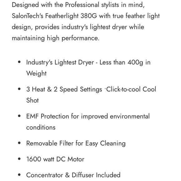 NWT Feather Light 380 Professional Hair Dryer - Black - Picture 3 of 3